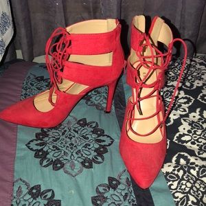 Red Faux Suede Heels